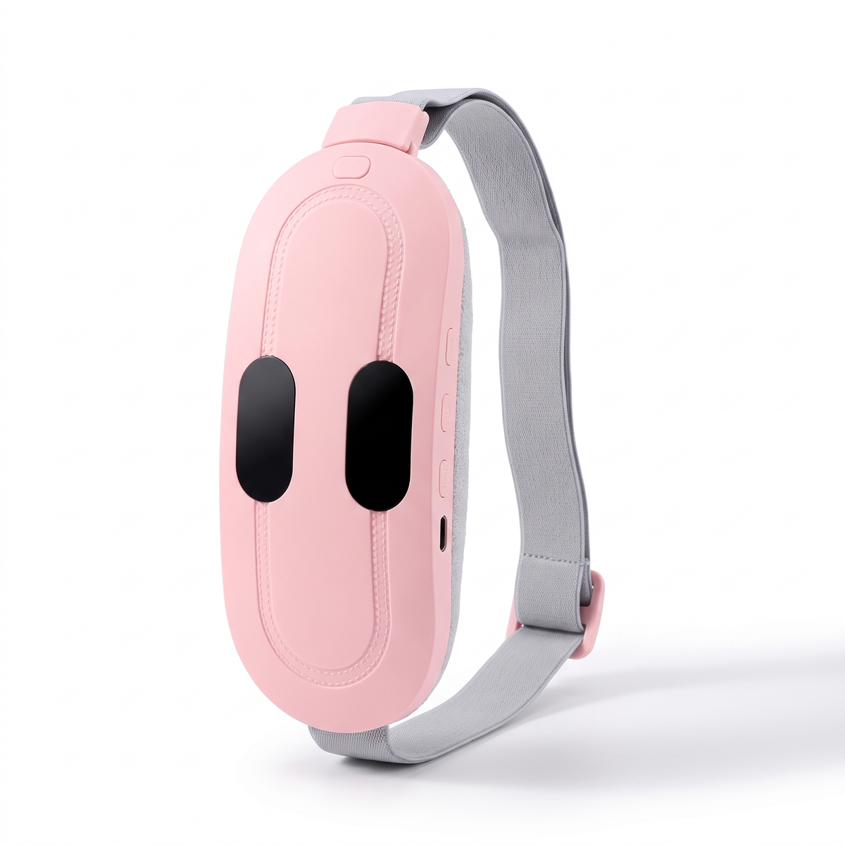 Kalmi pink cordless heat and massage belt on a white background
